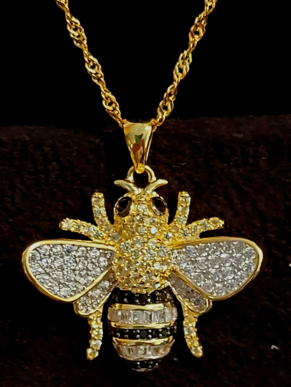 Bumblebee Black Spinel, Canary Yellow White With Swarovski Crystals Necklace